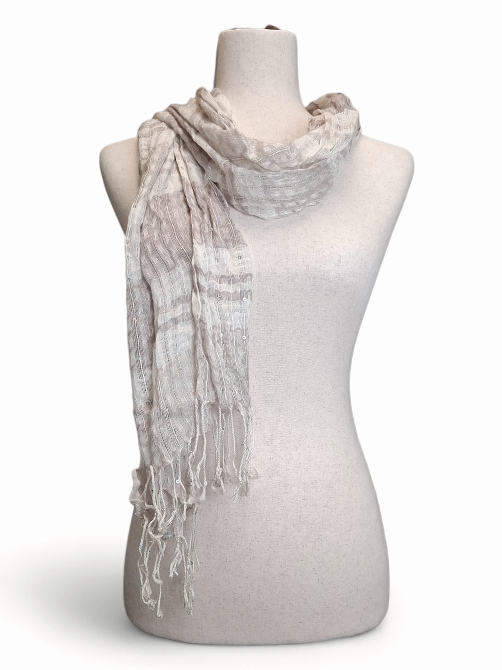 Women's Purple Ivory Crinkle Cotton Scarf w/ Rhinestones 66" X 20"